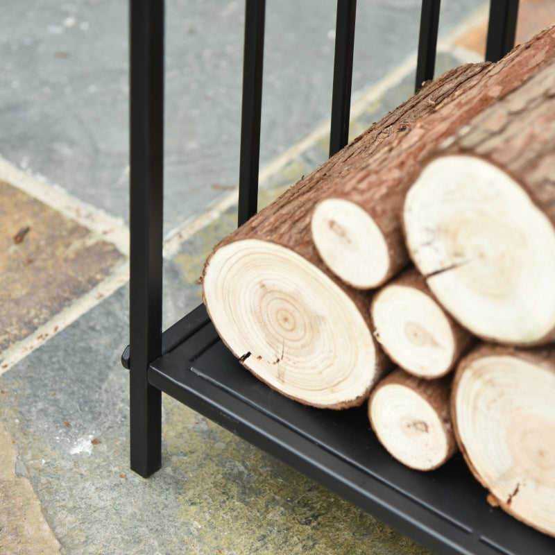 Indoor Firewood Rack with Handles 44.5x33x46.5cm - Black Metal