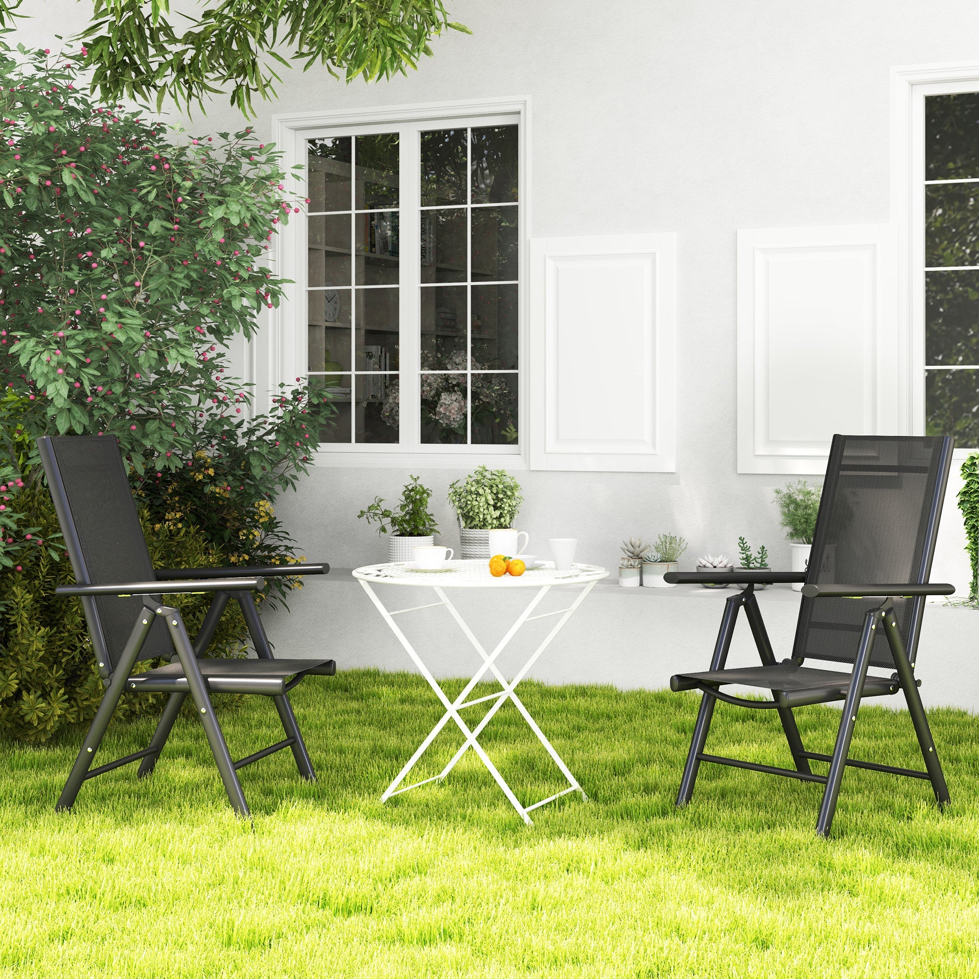 Set of 2 Folding Chair, Aluminium Frame Outdoor Camping Chairs, Black