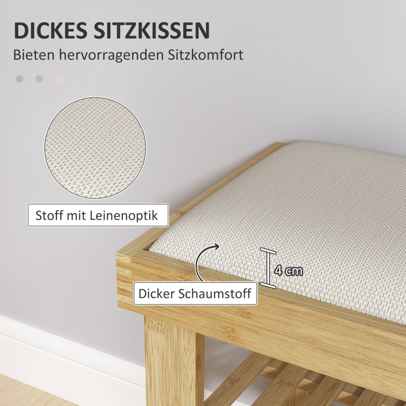 Schuhbank mit Stauraum, 2 Fächer, Bambus Cremeweiß