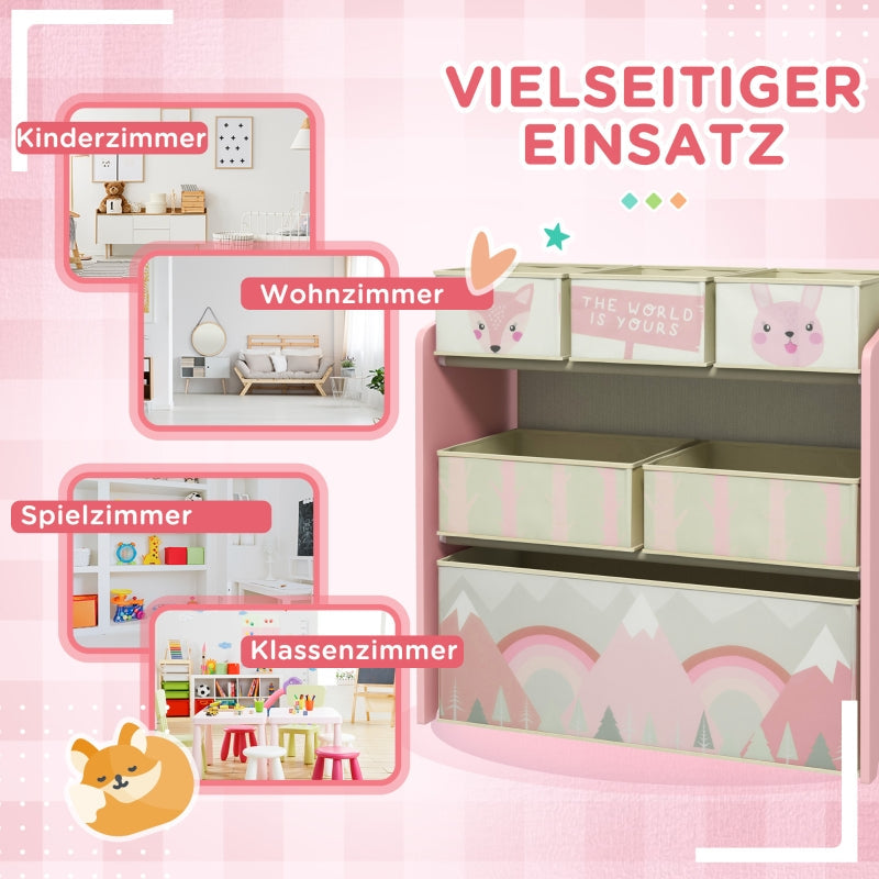 Children's Wardrobe 6 Fabric Boxes Cute Motif 63x30x66cm - Pink
