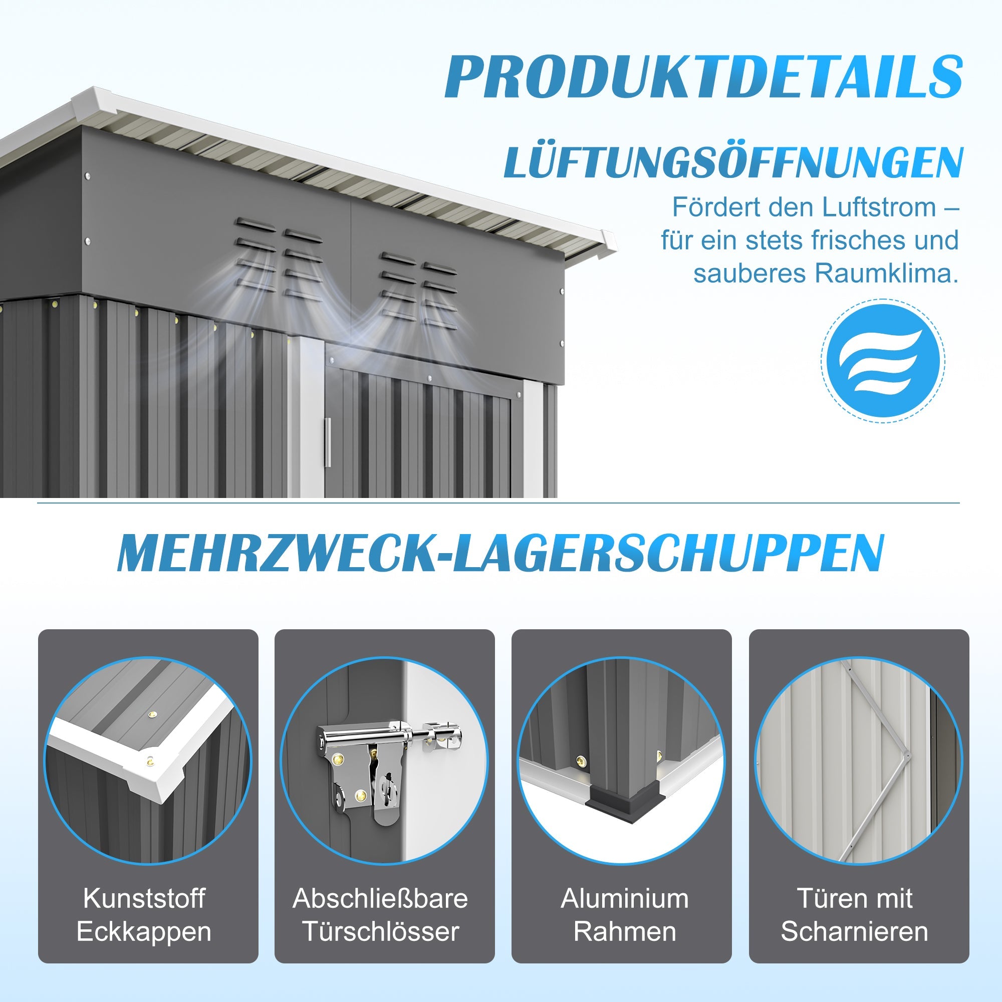 Garden Shed Flat Roof Lockable 152x84x182 cm - Dark Grey