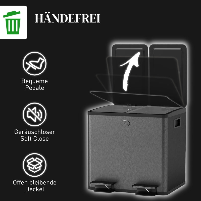 Double Waste Bin 2x15L Pedal Stainless Steel - Black