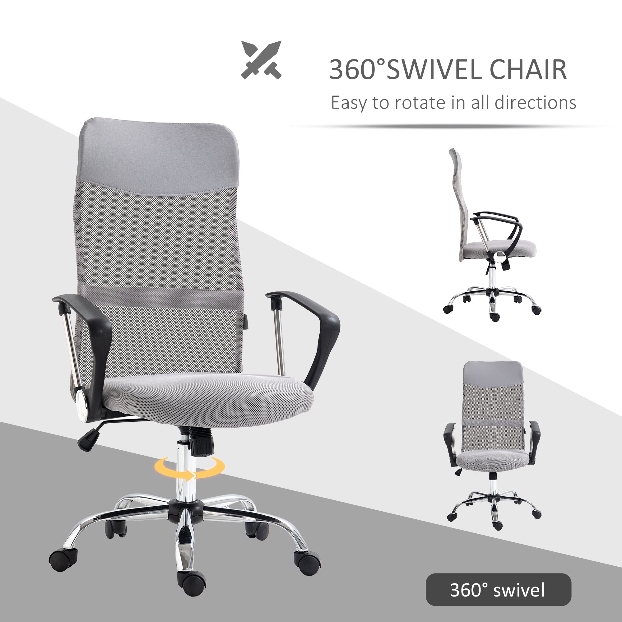 Ergonomic Office Chair Adjustable Height Tilt Mesh Light Grey