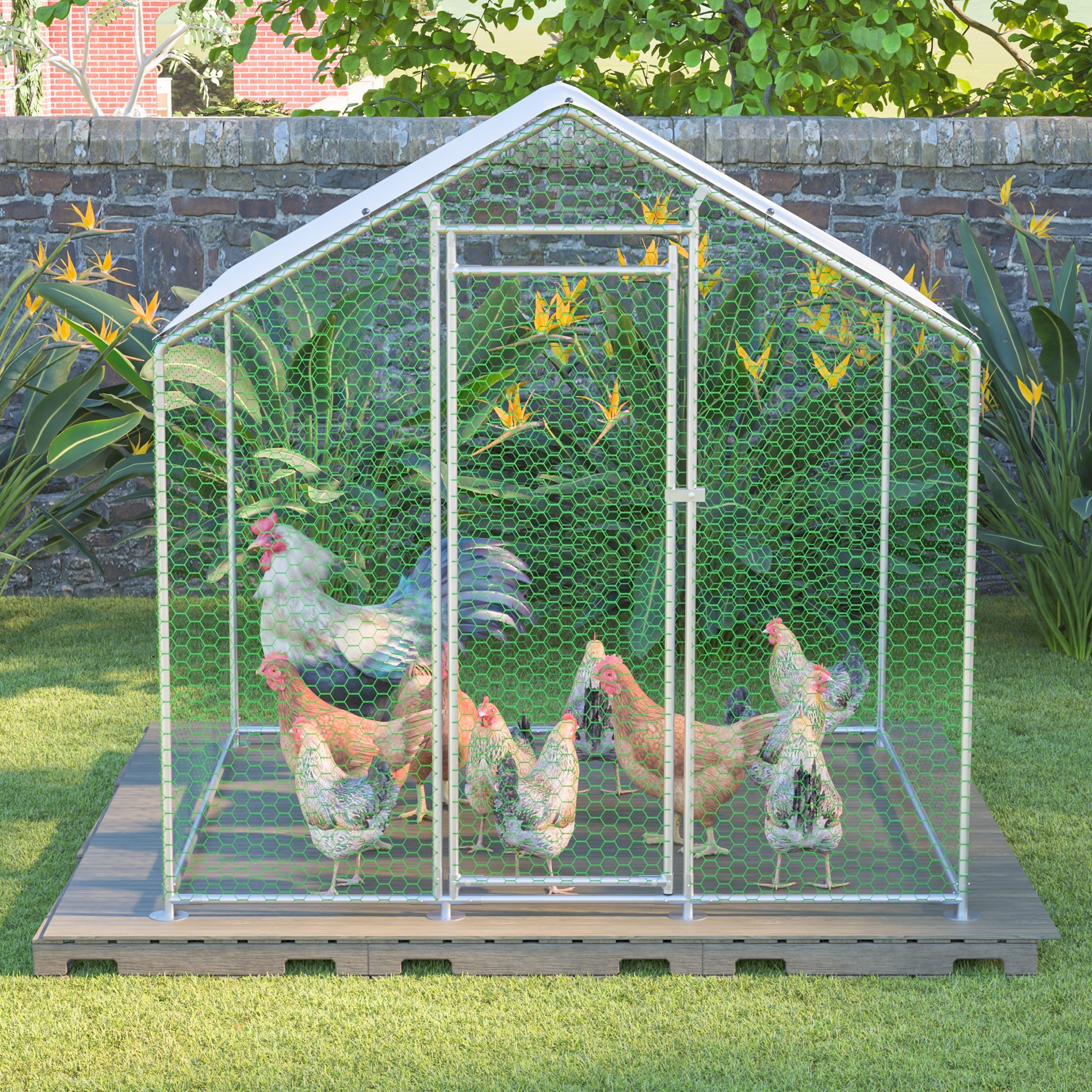Free-range chicken coop 2x2x2m, safety lock, waterproof PE cloth, metal