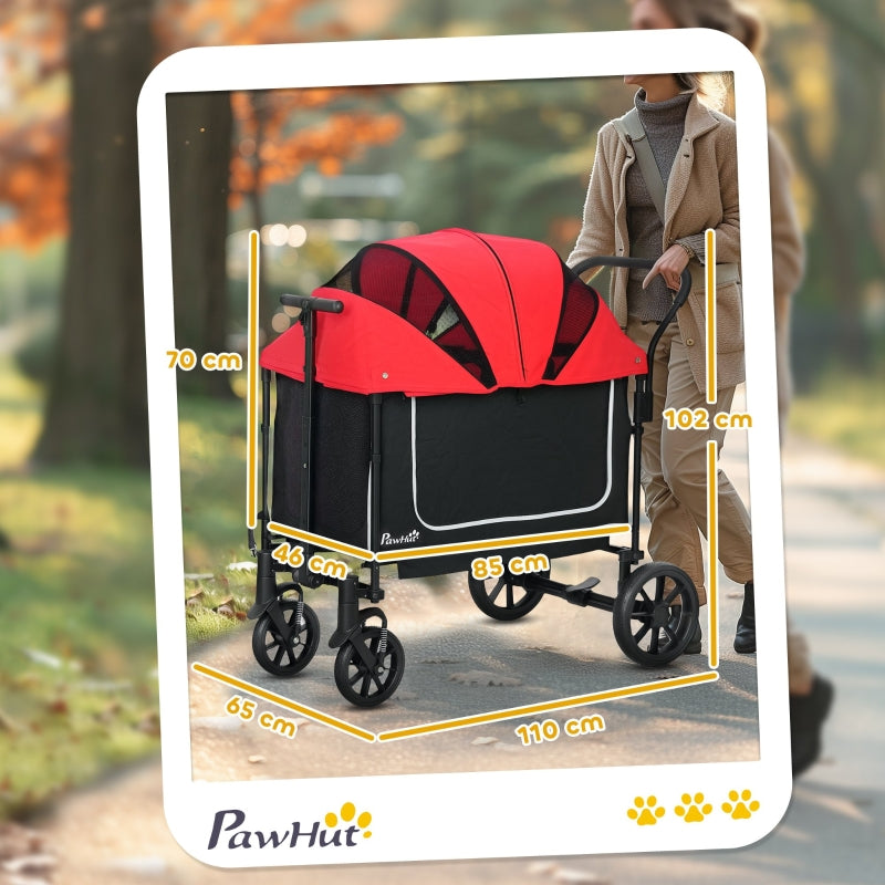 Hundebuggy, faltbarer Kinderwagen für Hunde & Katzen, bis 30 kg, Rot