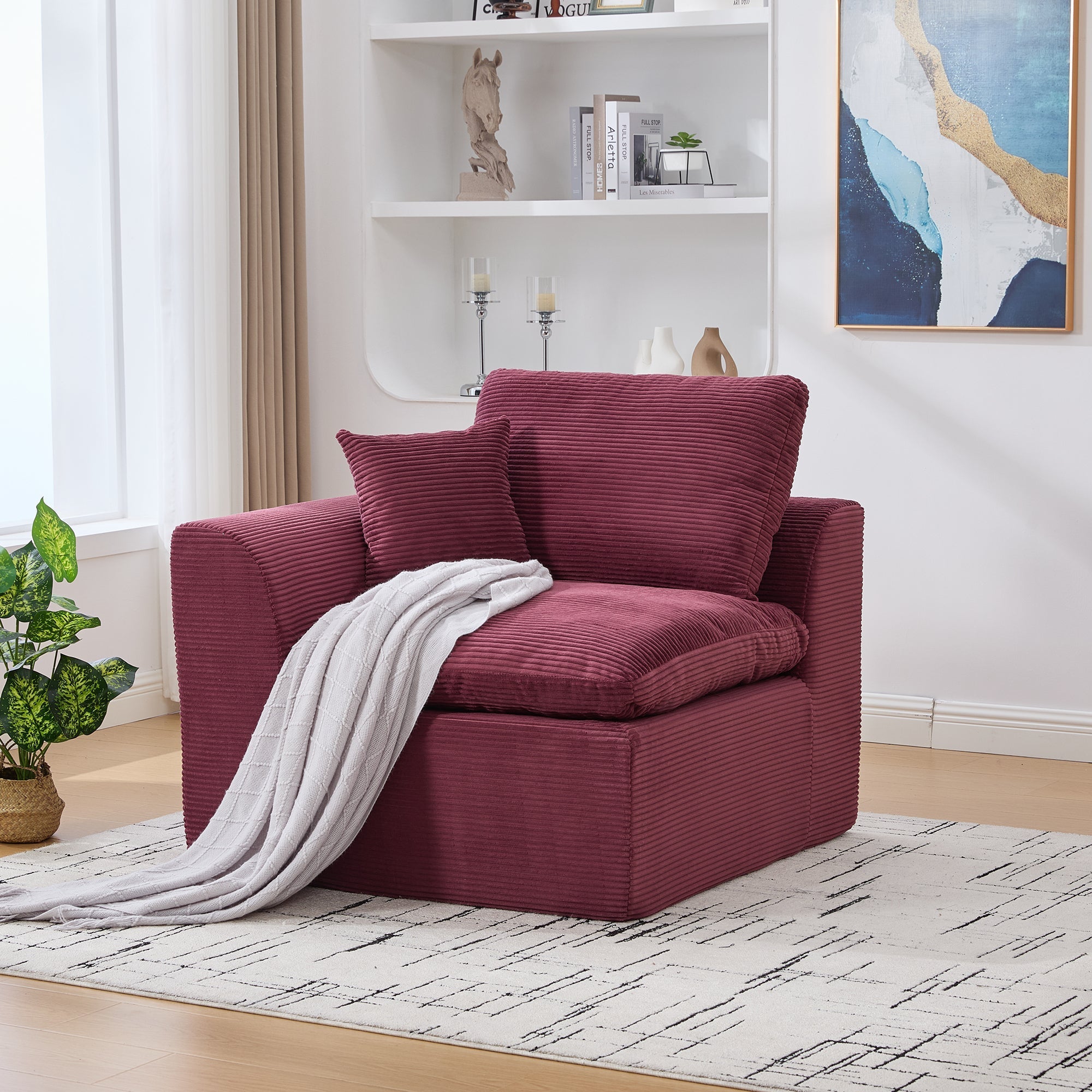 Modern Single-Seater Sofa Armchair Nordic Minimalist with Cushion - Fabric