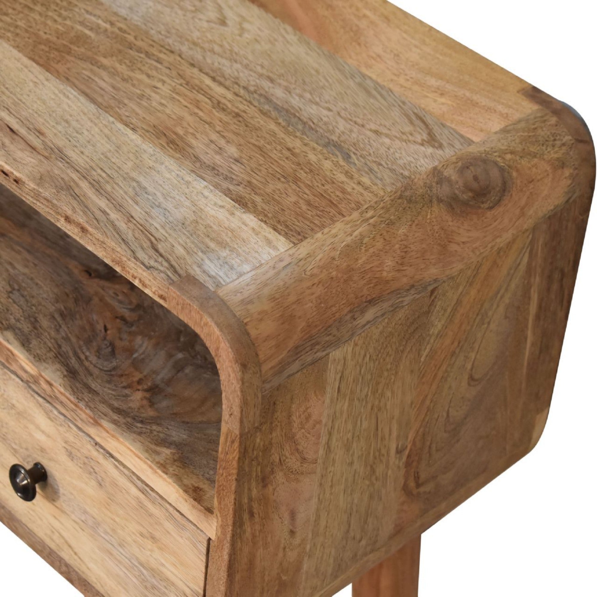 Solid Wood Console Table, Mini Curved 2 Drawers Open Slot, Brown