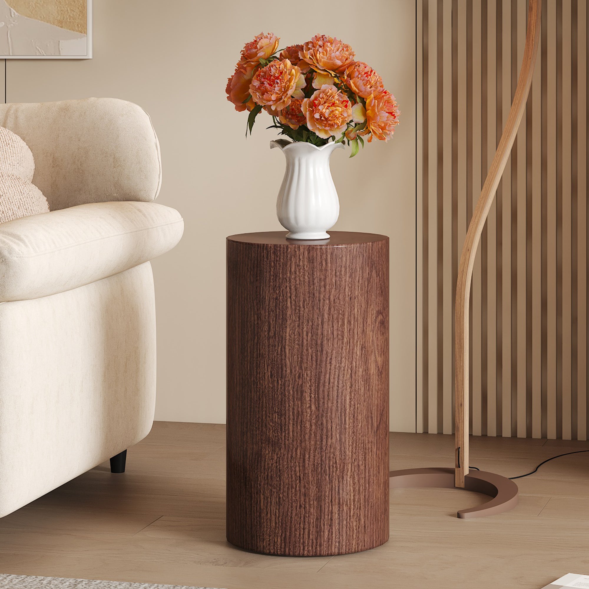 Coffee Table Round Minimalist Design MDF - Walnut