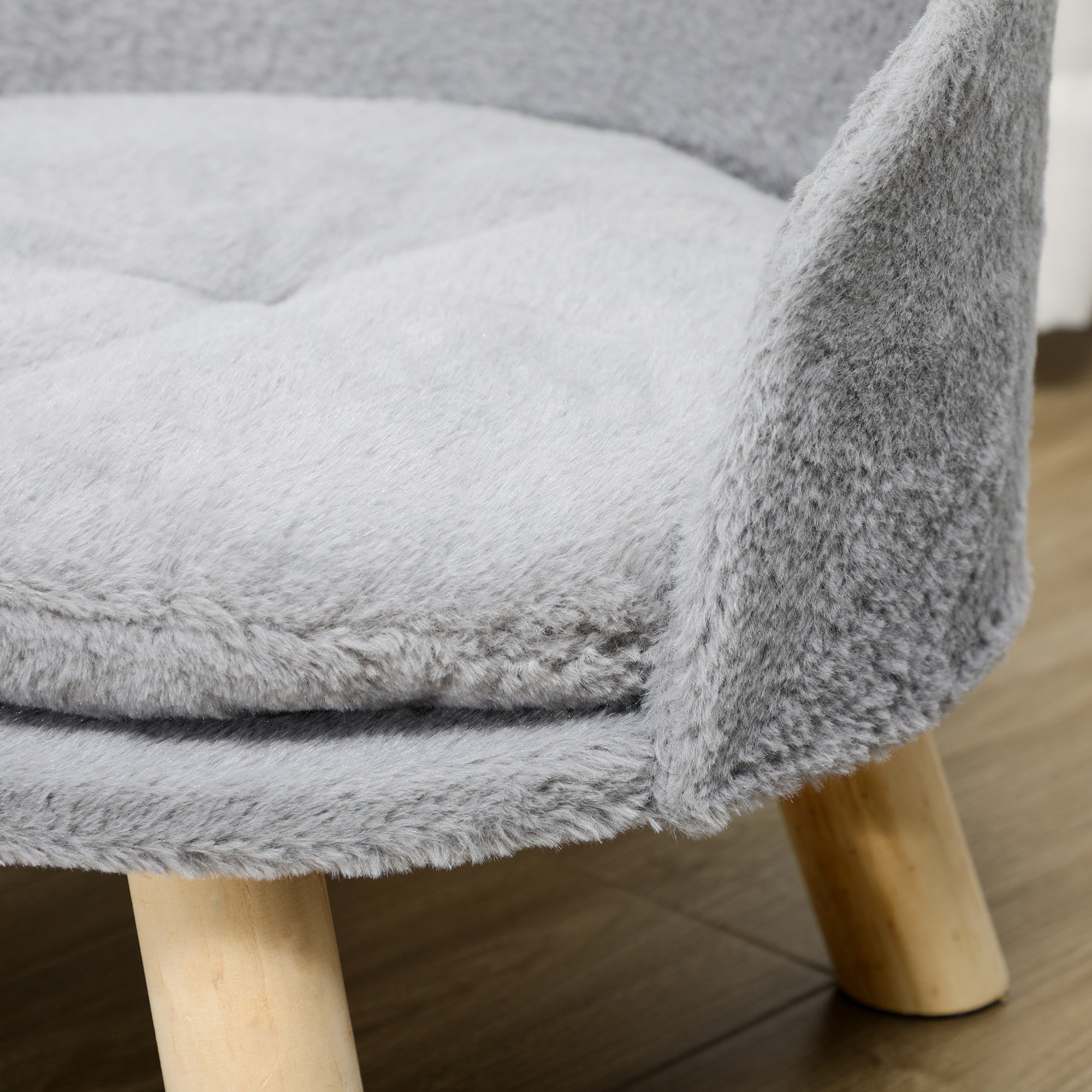 PawHut Dog Bed Cat Bed Sofa with Non-Slip Wooden Feet and Cushion, Grey