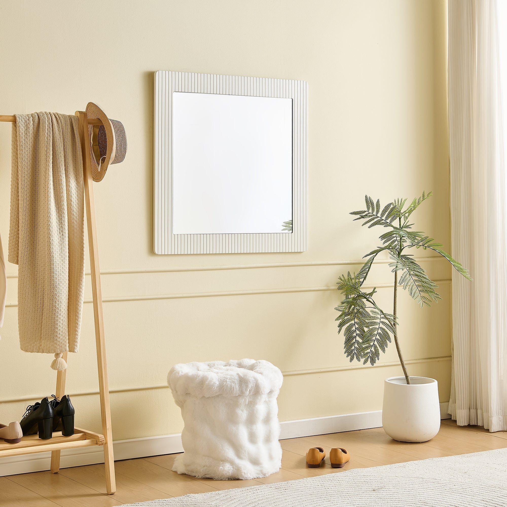 Wall Mirror Square 80x80cm Wood-Look Frame - White