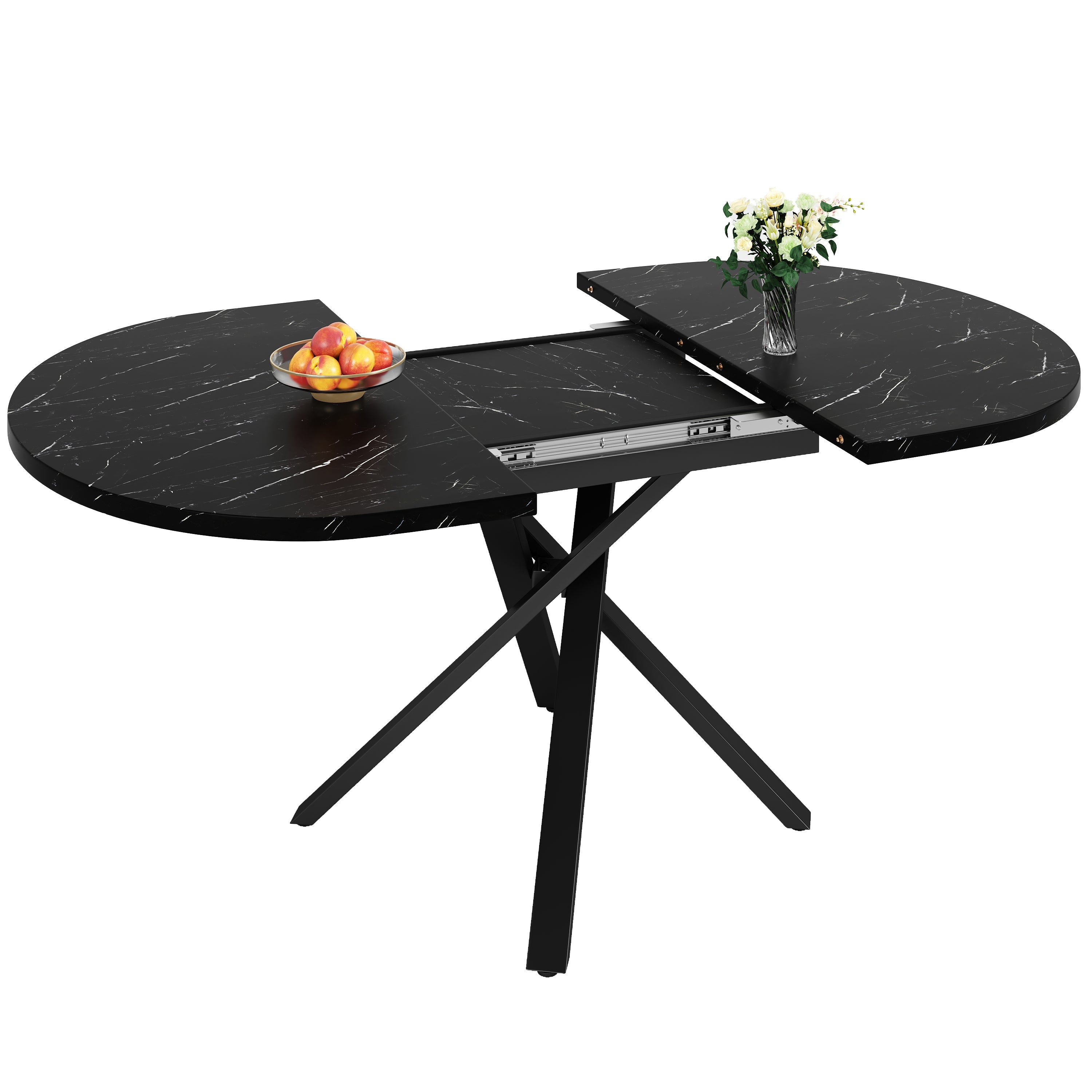 Dining Table Set 5-Piece Round Extendable 4 Chairs Velor Beige