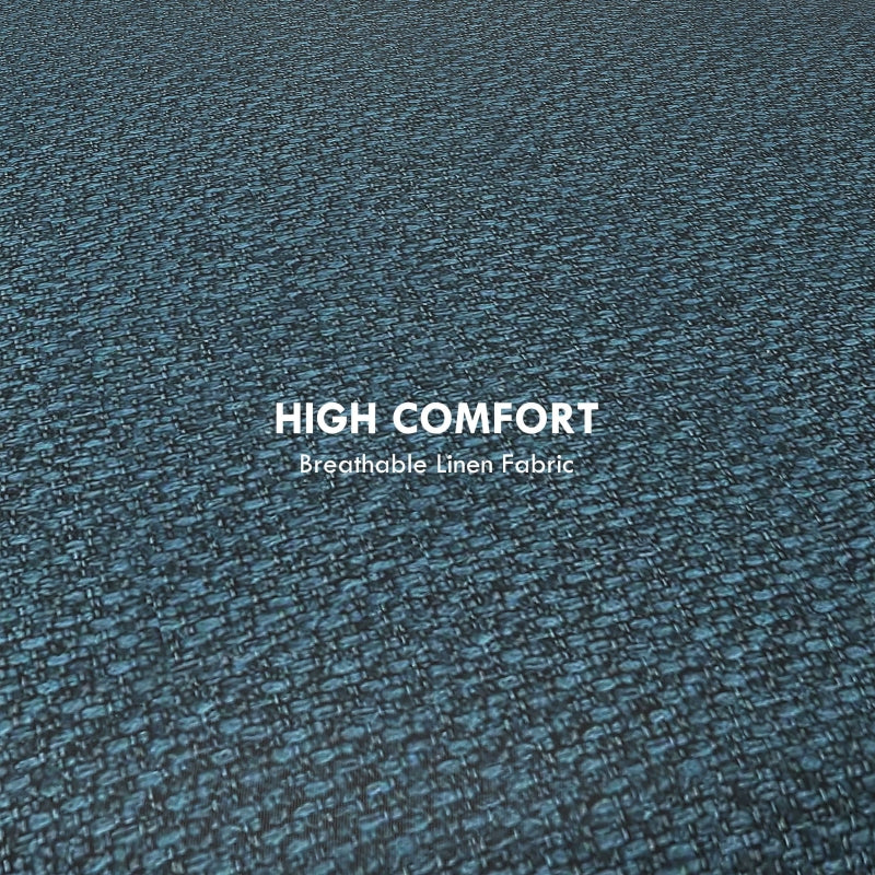 Round Ottoman with Hidden Storage, Linen-Look Blue