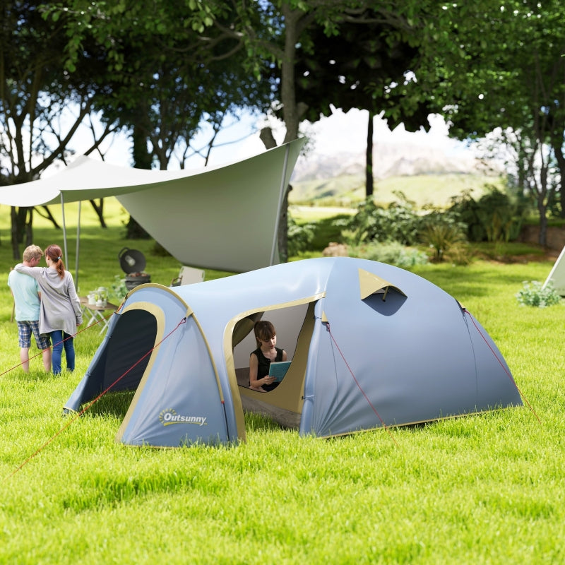 Camping tent for 4 people, waterproof tunnel with 2 doors, packing bag, for camping, travel, trekking, garden