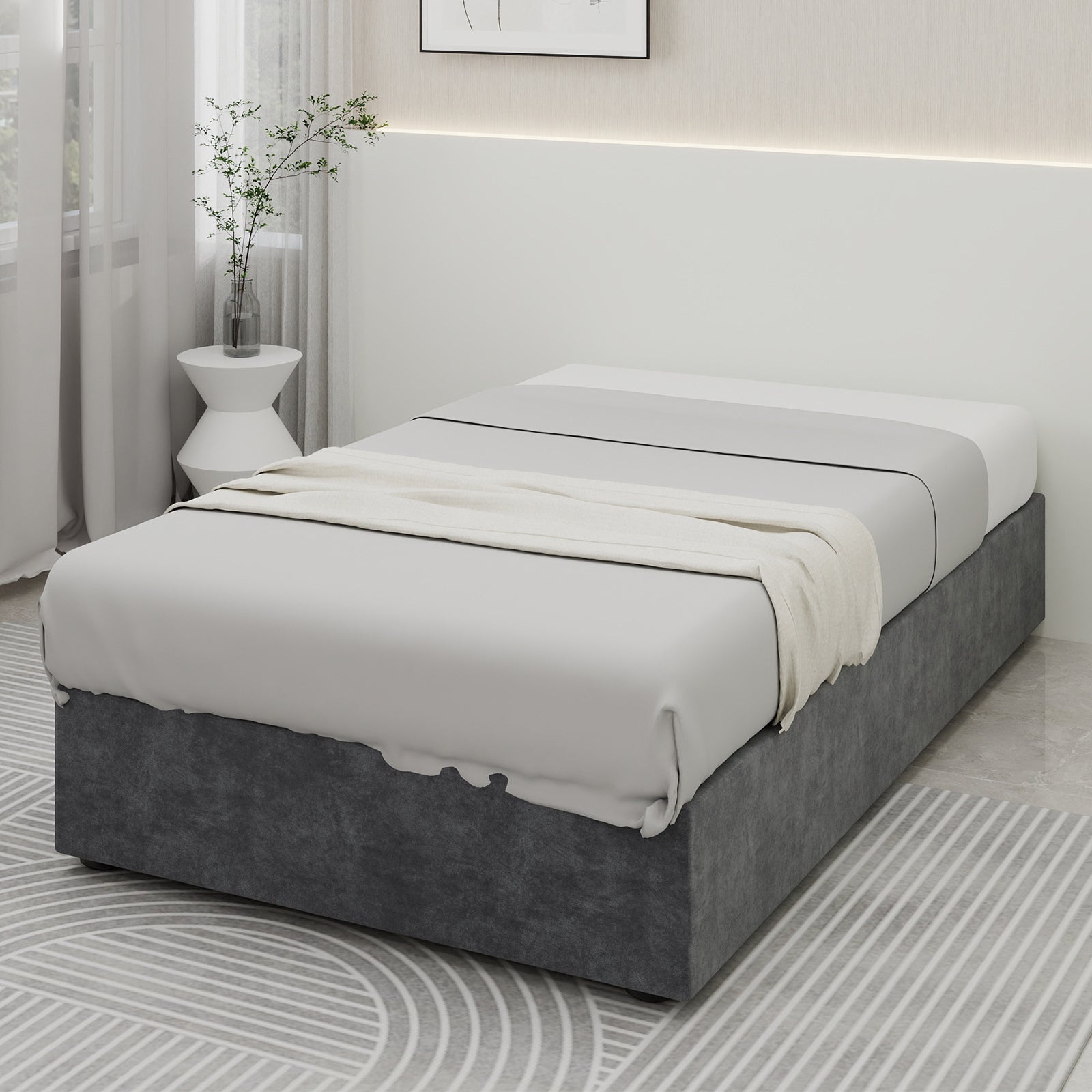 Modernes Bettgestell in schlichtem Stil 90 x 200 cm Gasdruckfeder Stauraum Holländischer Samt Grau