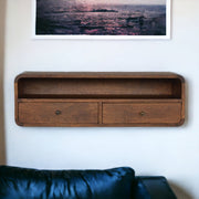 Solid Wood Floating Console, 2 Drawers 1 Shelf, Dark Brown Chestnut