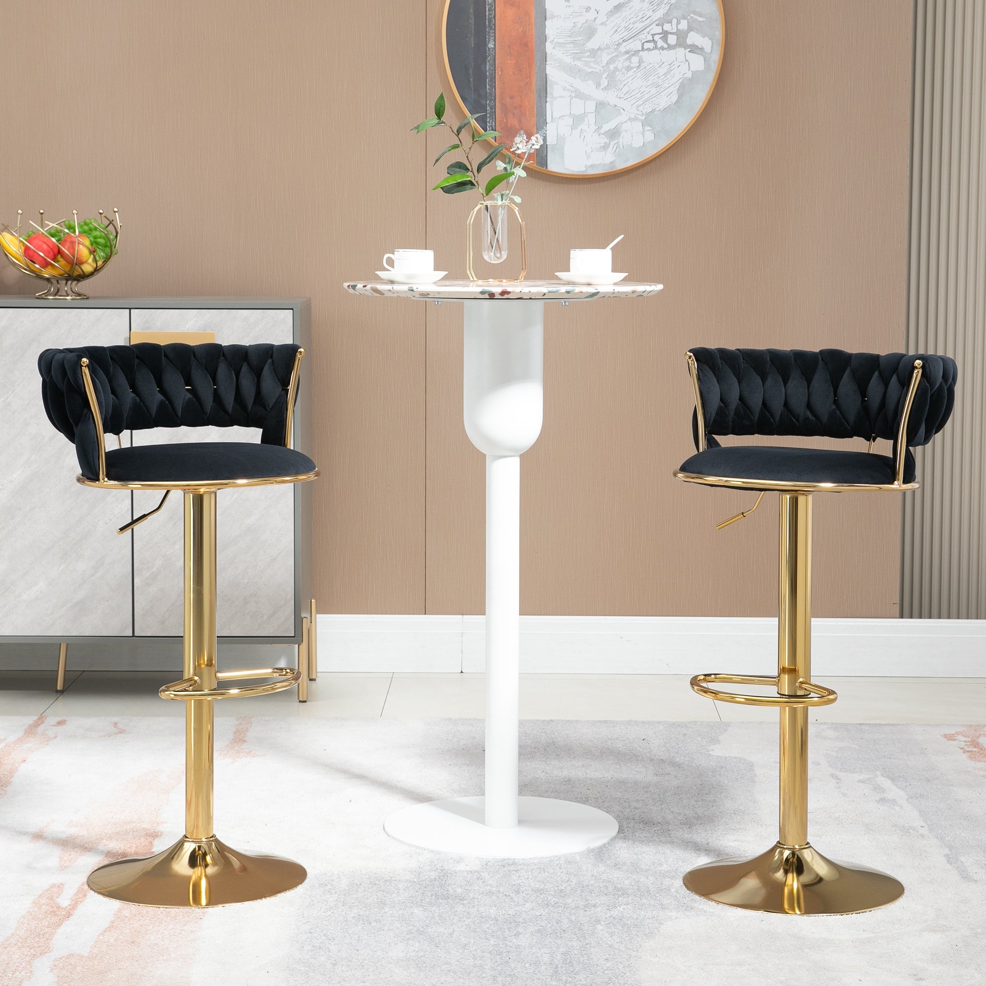 Velvet Swivel Bar Stool Set, Adjustable Height with Handcrafted Backrest