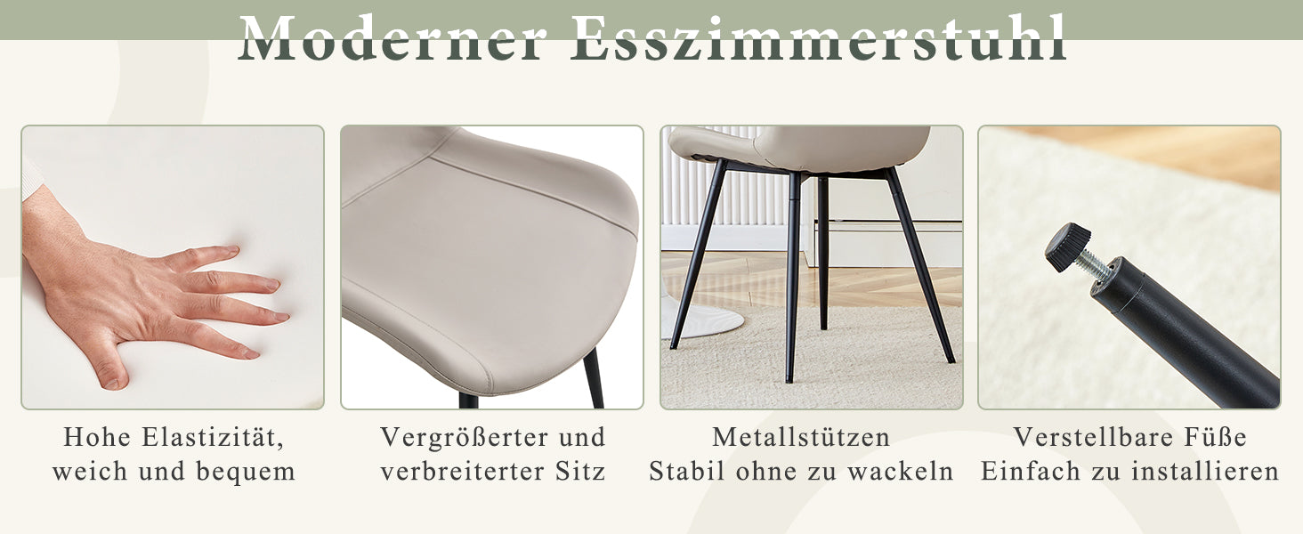4-Piece Dining Chair Set Modern Wide Seat Non-Slip Metal Legs - Faux Leather