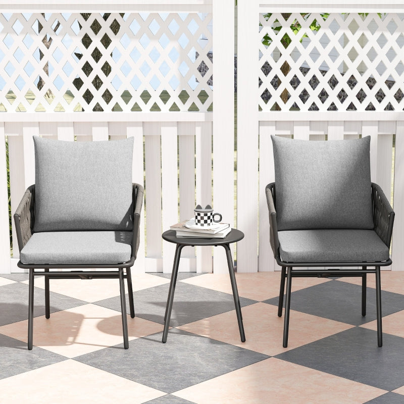 Rattan Bistro Set, 3-Piece, 2 Chairs, Coffee Table, Steel, Gray