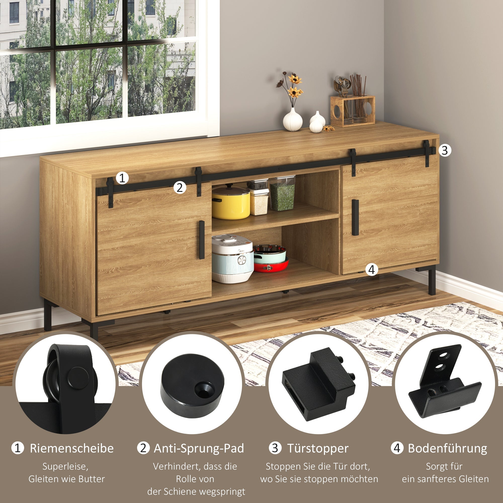 Sliding Door Hardware, Double Doors Track Accessories, Carbon Steel Black
