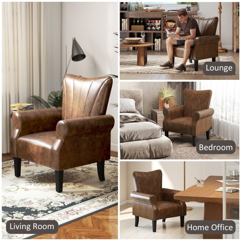 Upholstered Accent Chair with Rolled Arms and Wood Legs, Brown
