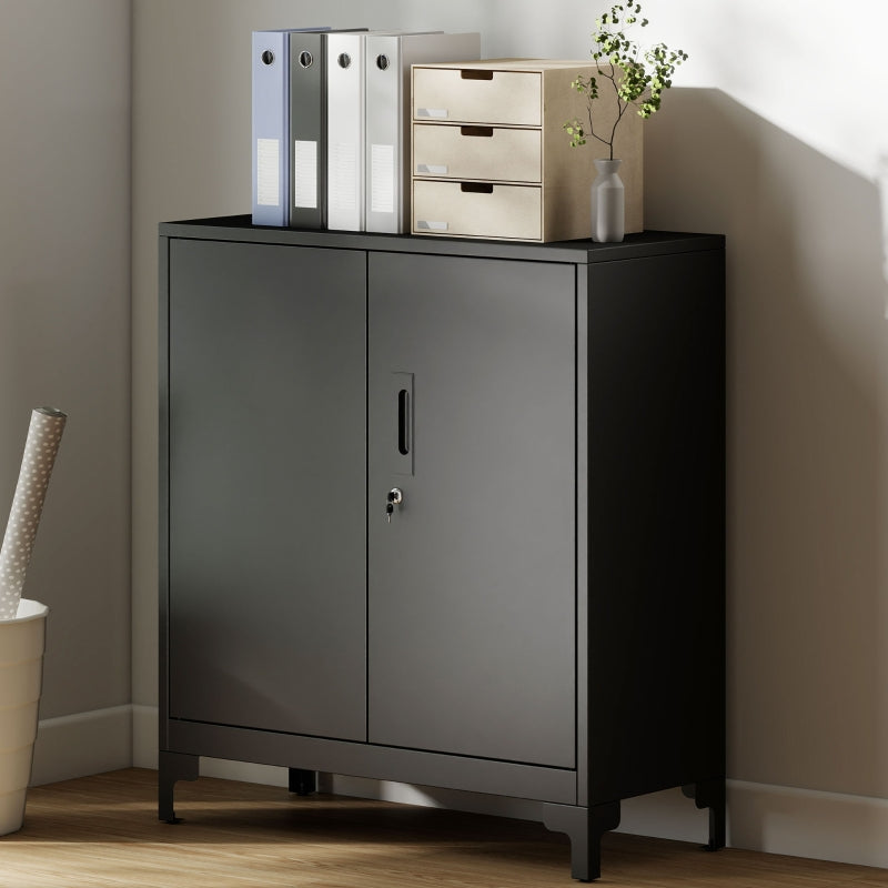 Metall-Büroschrank, abschließbar, 2-stöckig, schwarz