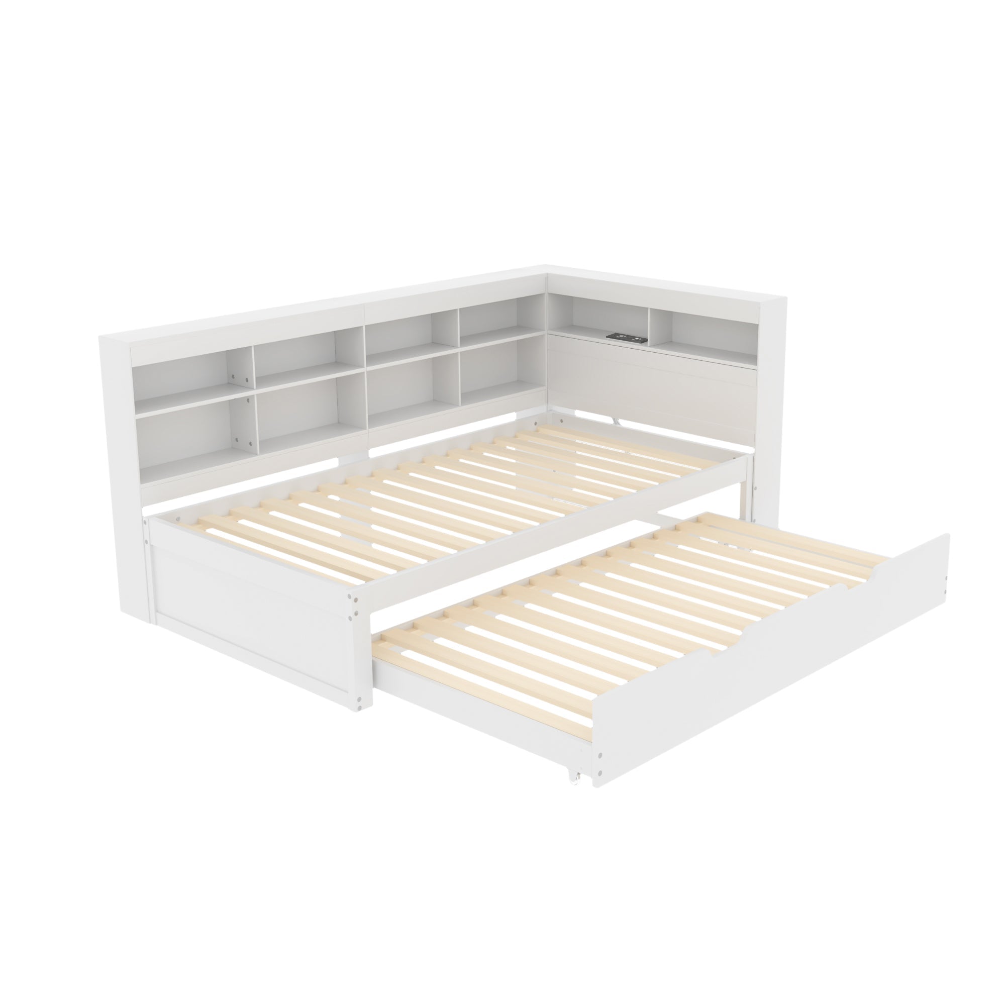 Sofa Bed 90*200 Pull-Out with USB & Storage, Solid Wood, White