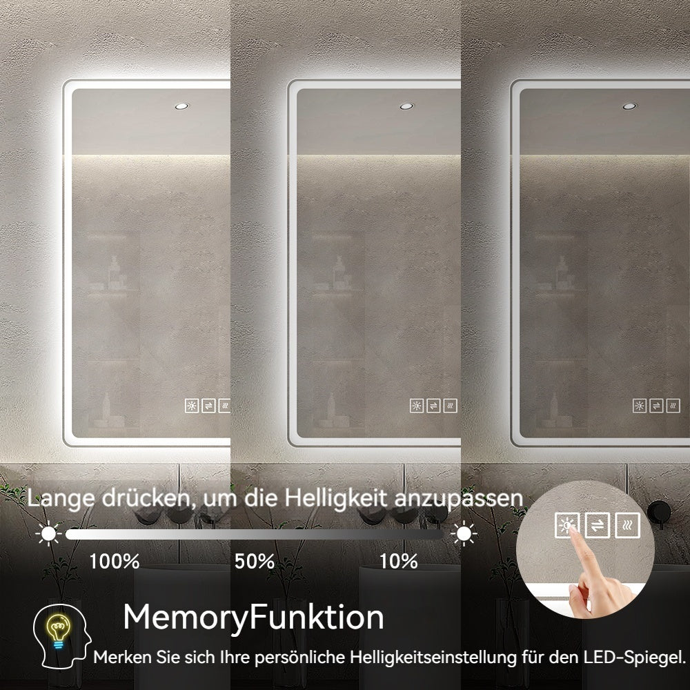 Frameless LED Bathroom Mirror 60*100cm, Anti-Fog, Dimmable, Shatterproof Tempered Glass