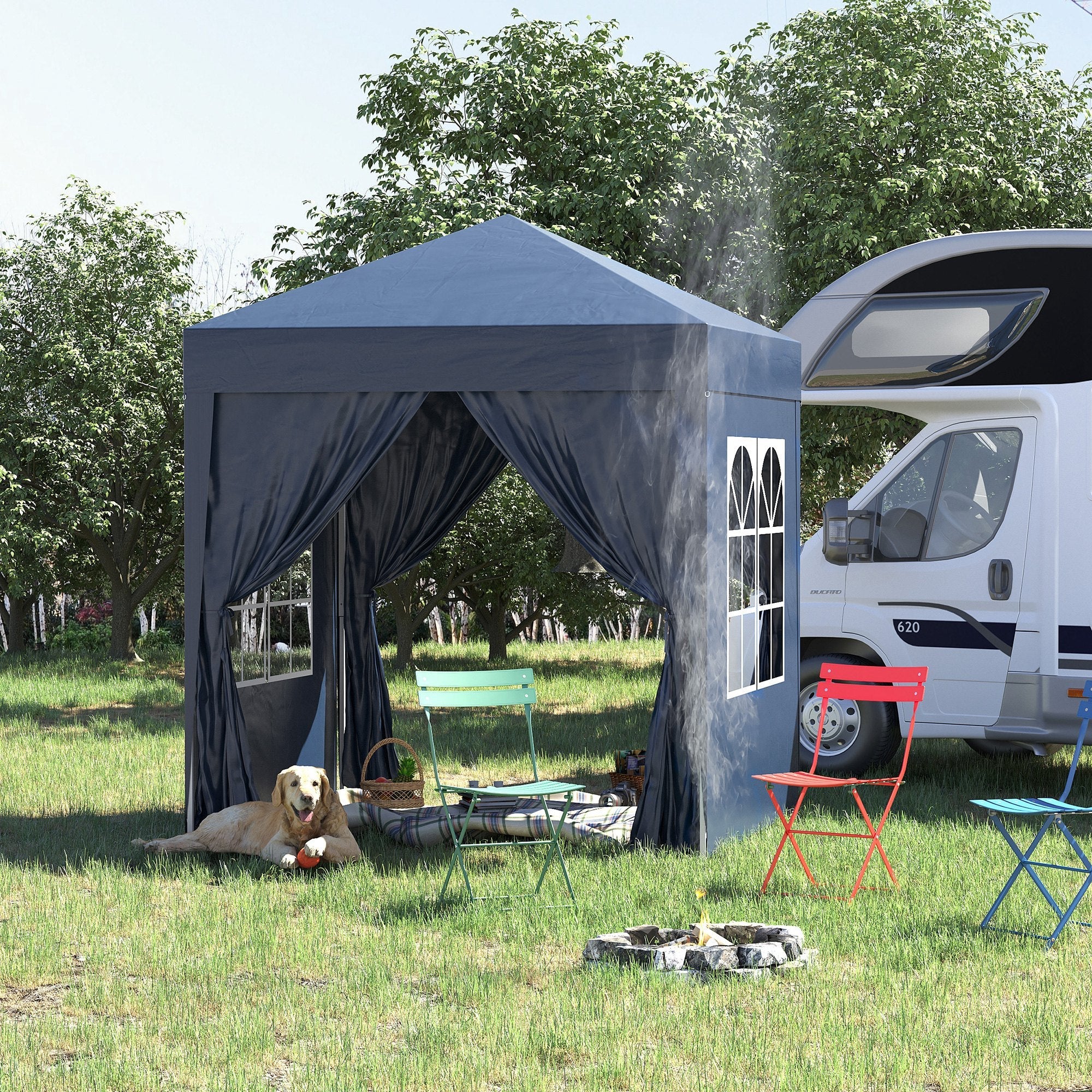 2x2m Folding Gazebo Marquee 4 Side Panels Window Door Oxford Metal