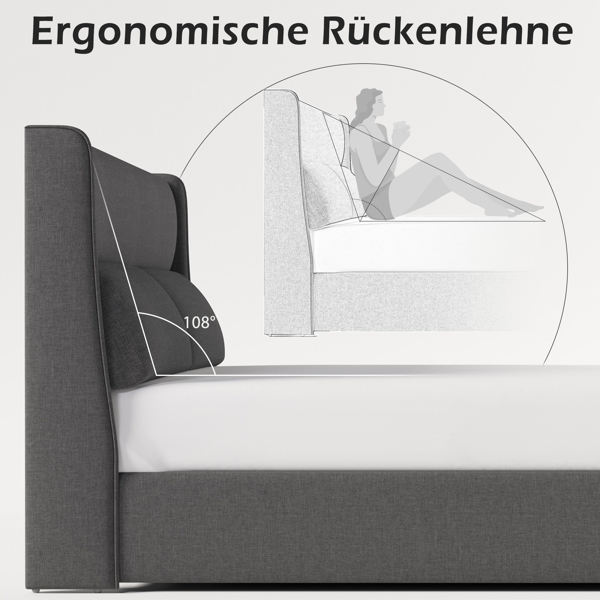 Upholstered Double Bed 160x200cm Hydraulic Storage Adjustable Headrests Linen Grey