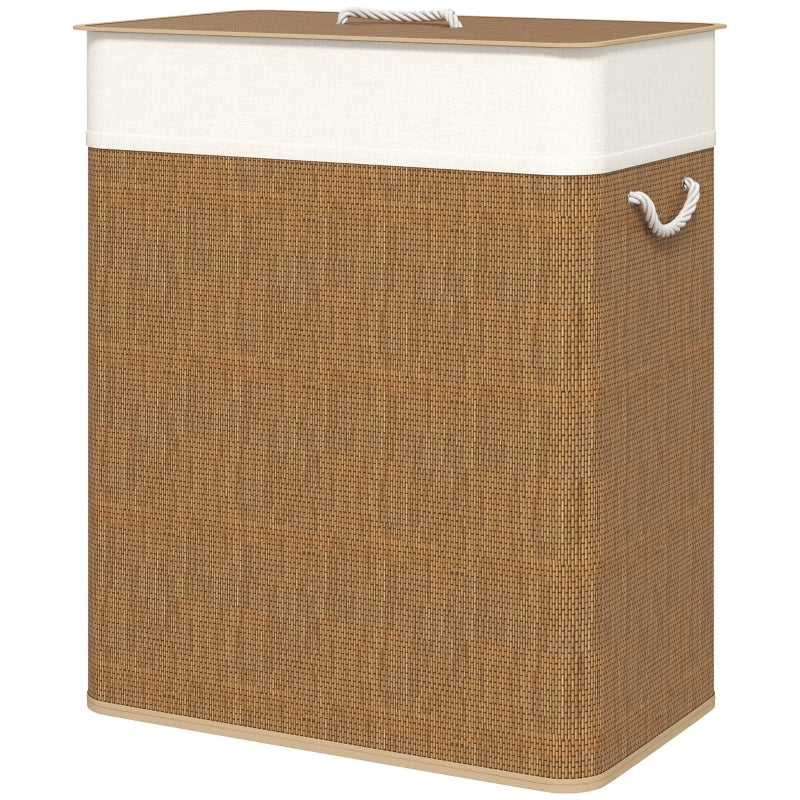 Bamboo Laundry Basket 100L with Rope Handles, Brown