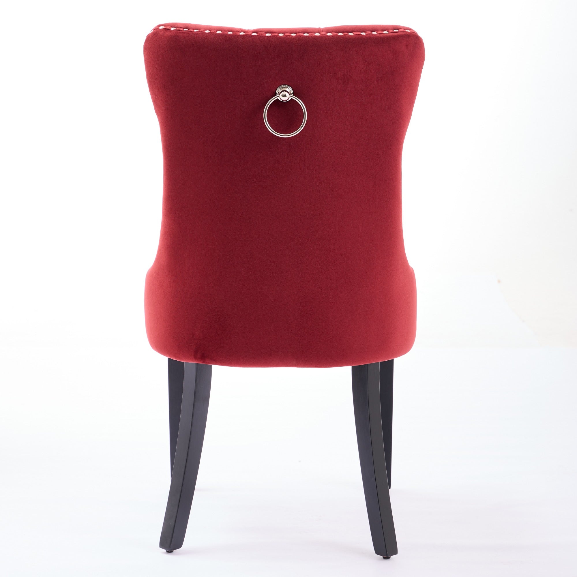 Classic Velvet Dining Chairs Tufted Solid Wood Legs Nailhead - Set of 2 Burgundy