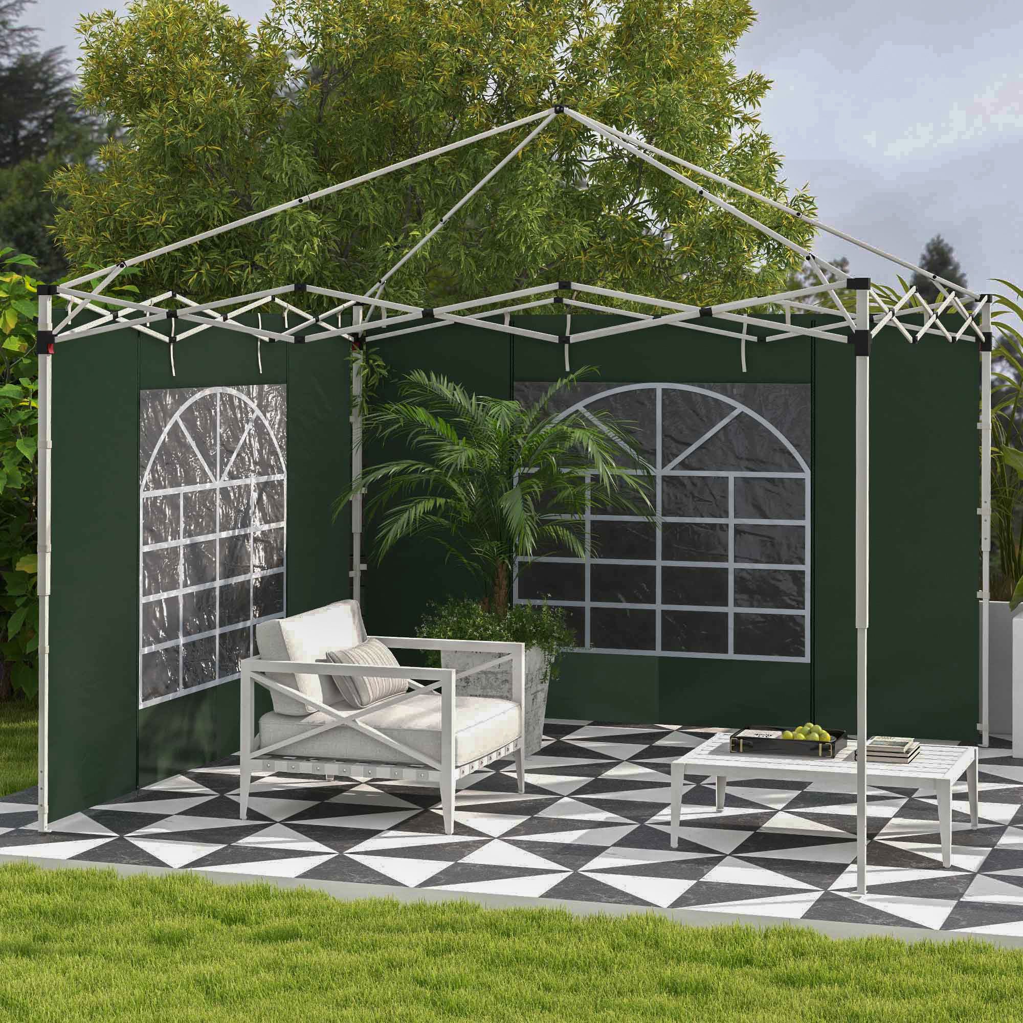 Gazebo Side Panels, 2 Piece with Window, Waterproof, Green Oxford Fabric