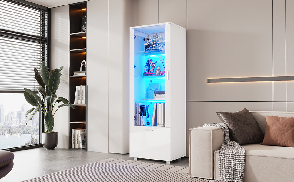 Display Cabinet with LED Lighting and Acrylic Doors, White High Gloss