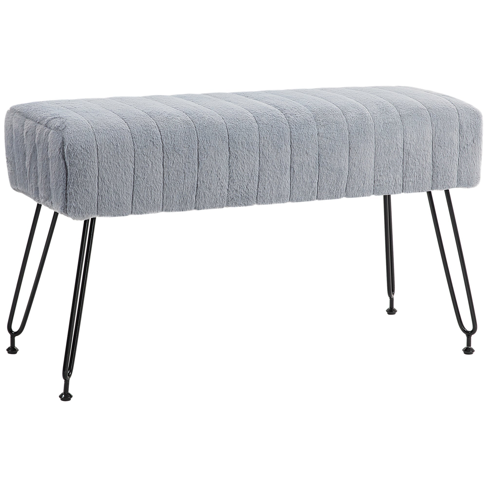 Upholstered Bench, Faux Fur, 82 x 30 x 47 cm, Gray