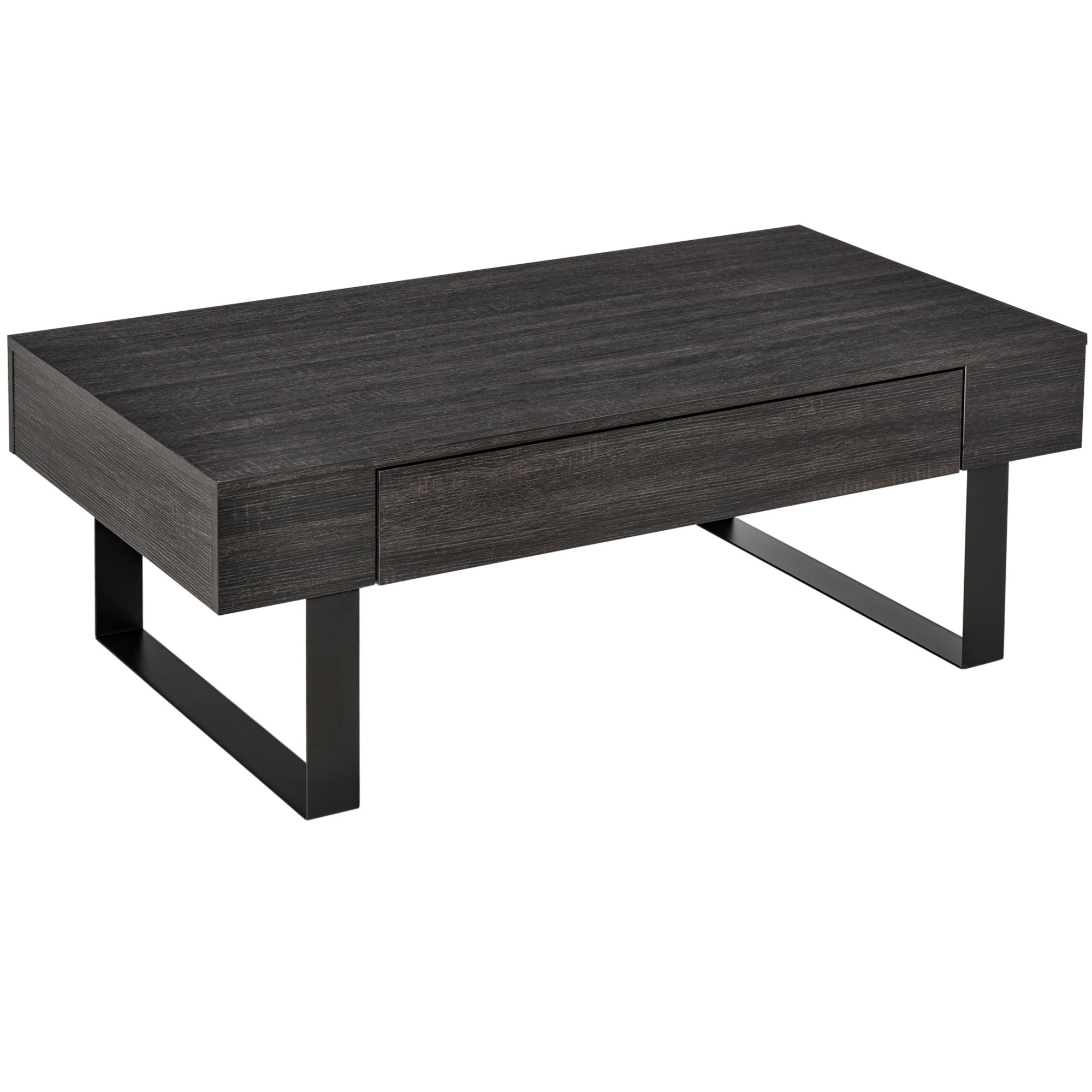 Coffee table side table with drawer & shelves, sturdy steel frame, modern design