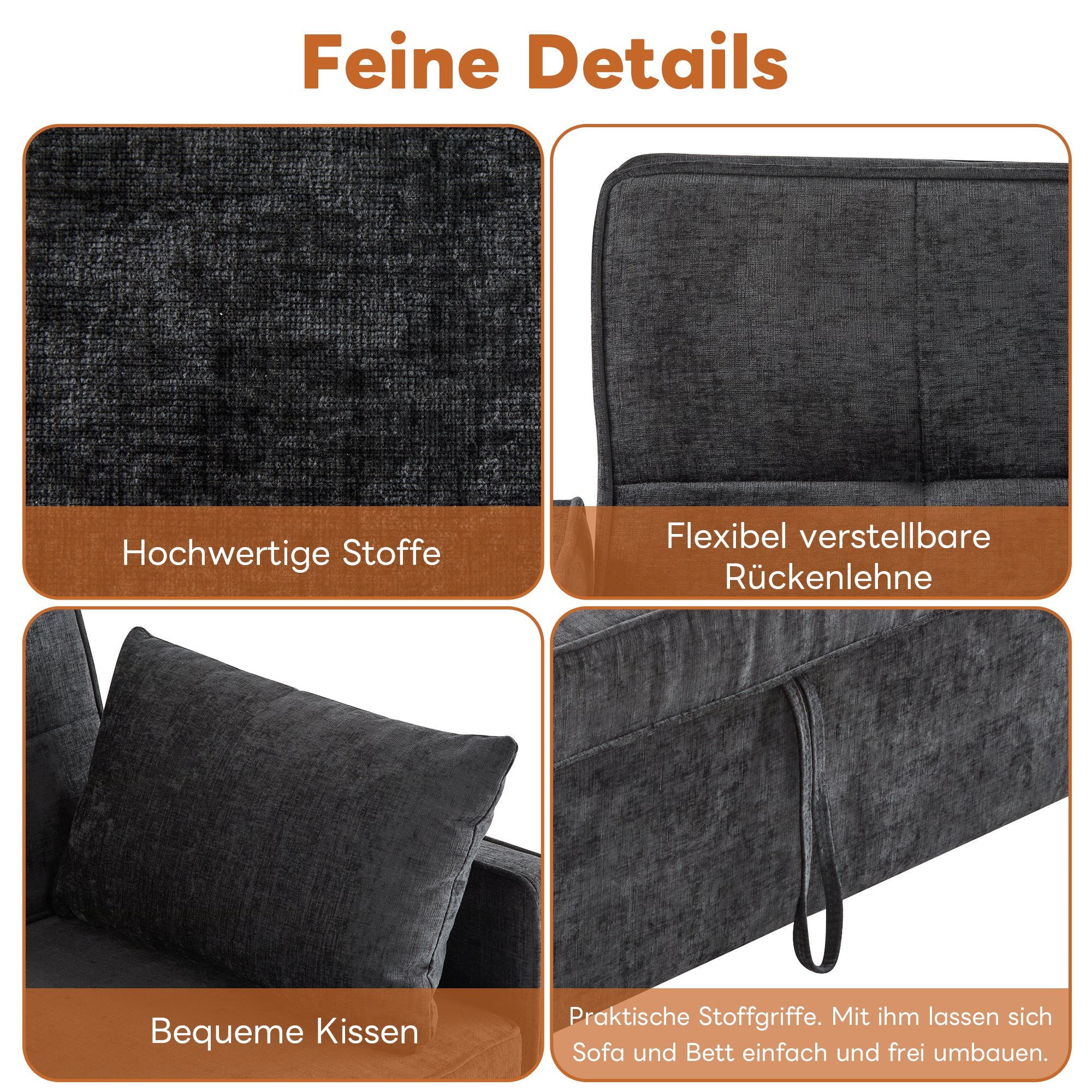 Sofa Bed Two-Seater Sleeper, Adjustable Backrest High-Density Foam, Chenille Fabric