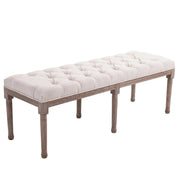 Upholstered Bench Lounge Stool with Buttons, Linen Wood, Beige
