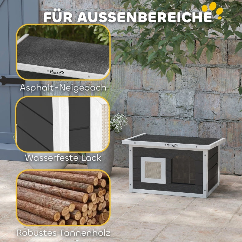 Katzenhaus aus Holz, Kratzmatte, wetterfest, für Innen und Außen, Grau
