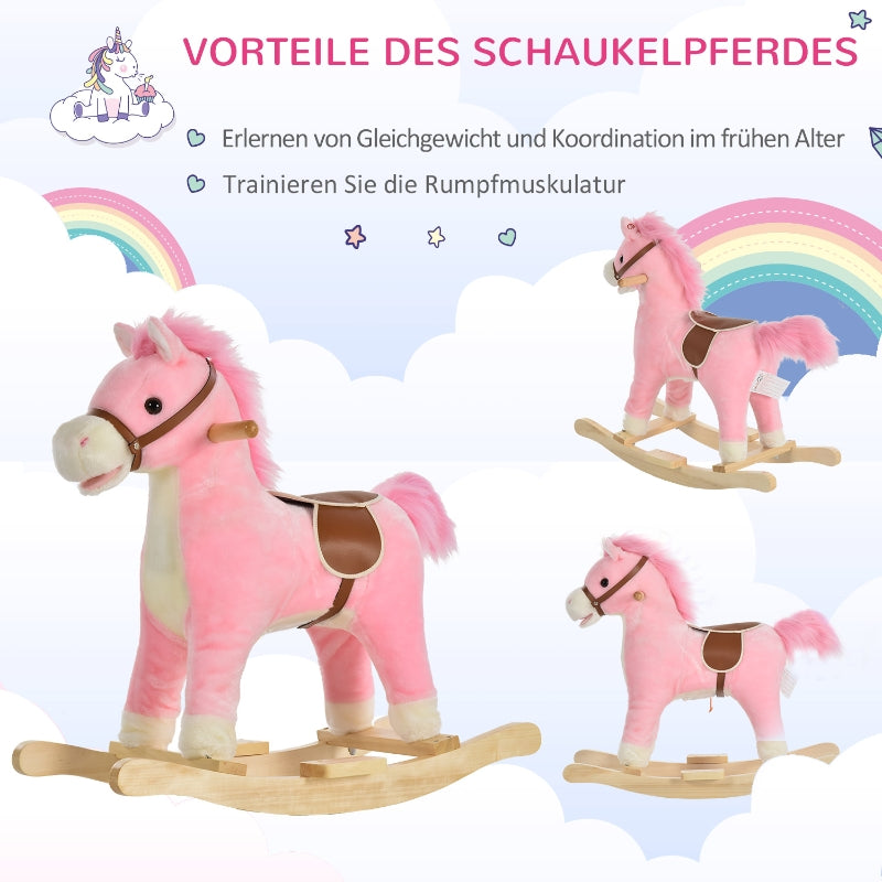 Rocking Horse Plush Rocking Animal with Animal Sounds for Children Pink