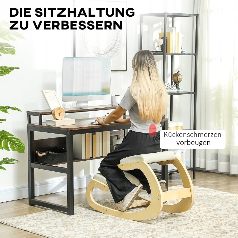 Ergonomic Rocking Knee Stool, Posture Improving Home Office, Cream