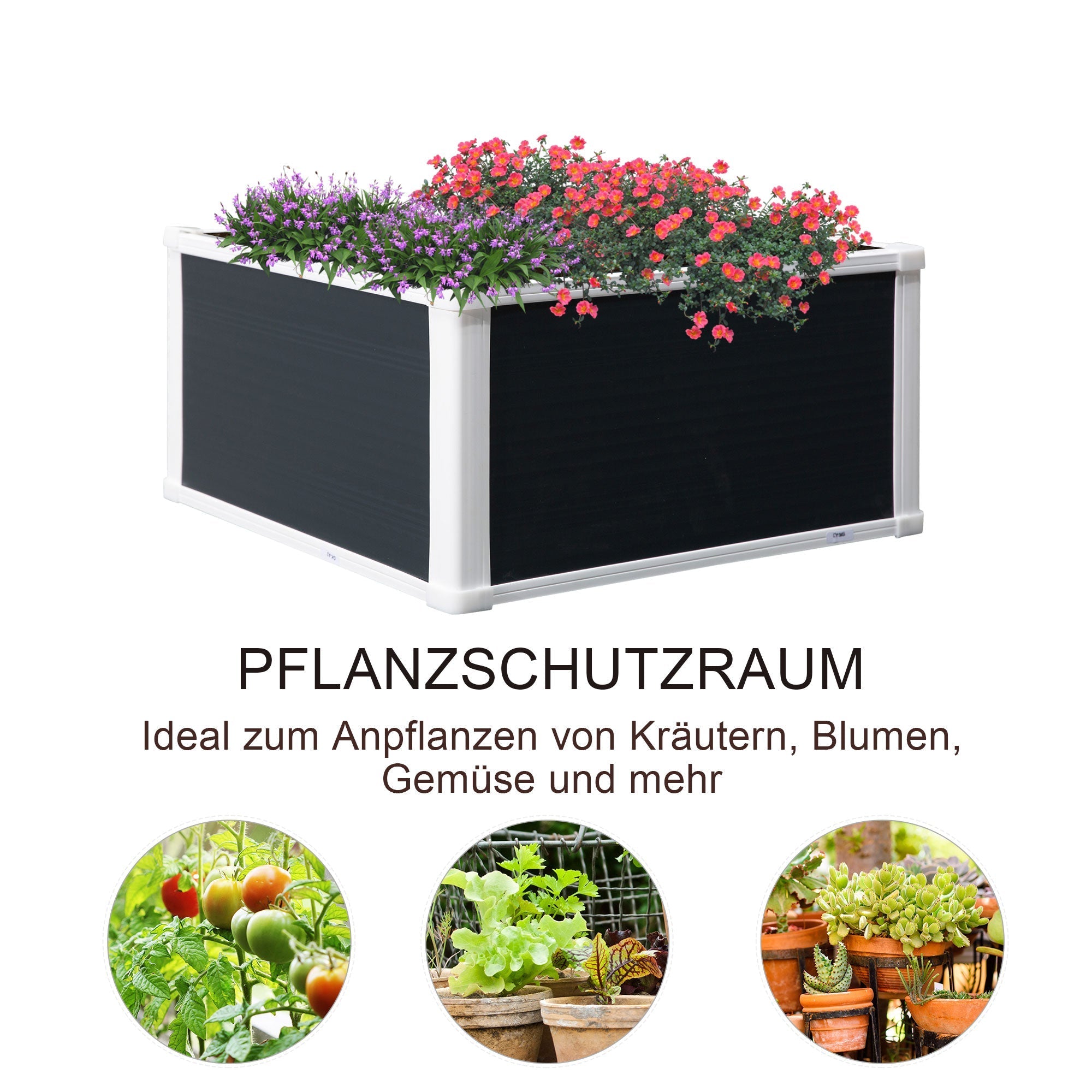 Raised Garden Bed Flower Box Planter 60x60x30cm Drainage Function Plastic Grey