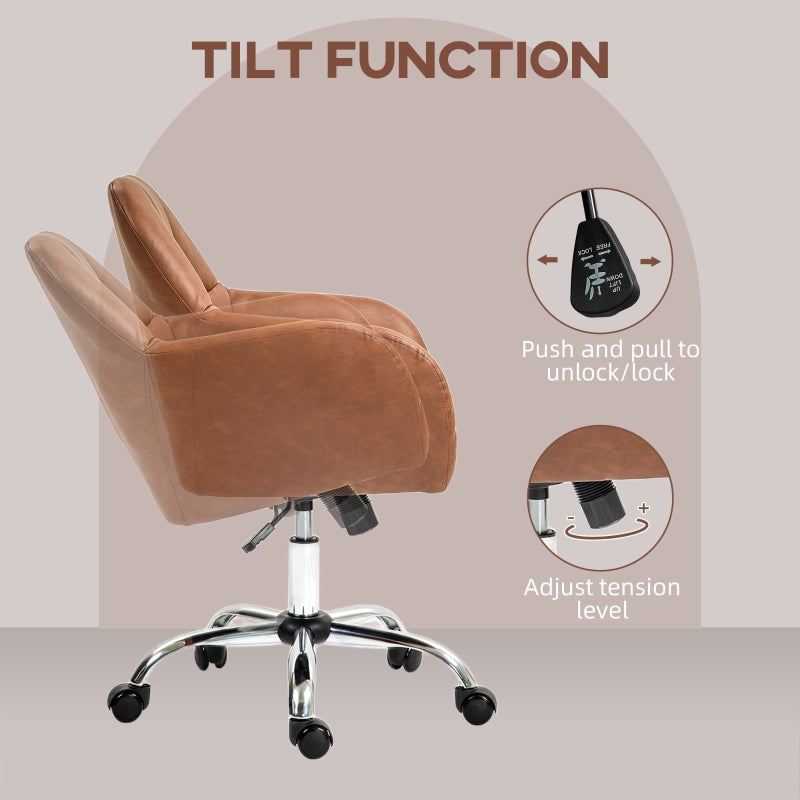Faux Leather Tub Office Chair with Wheels, Brown