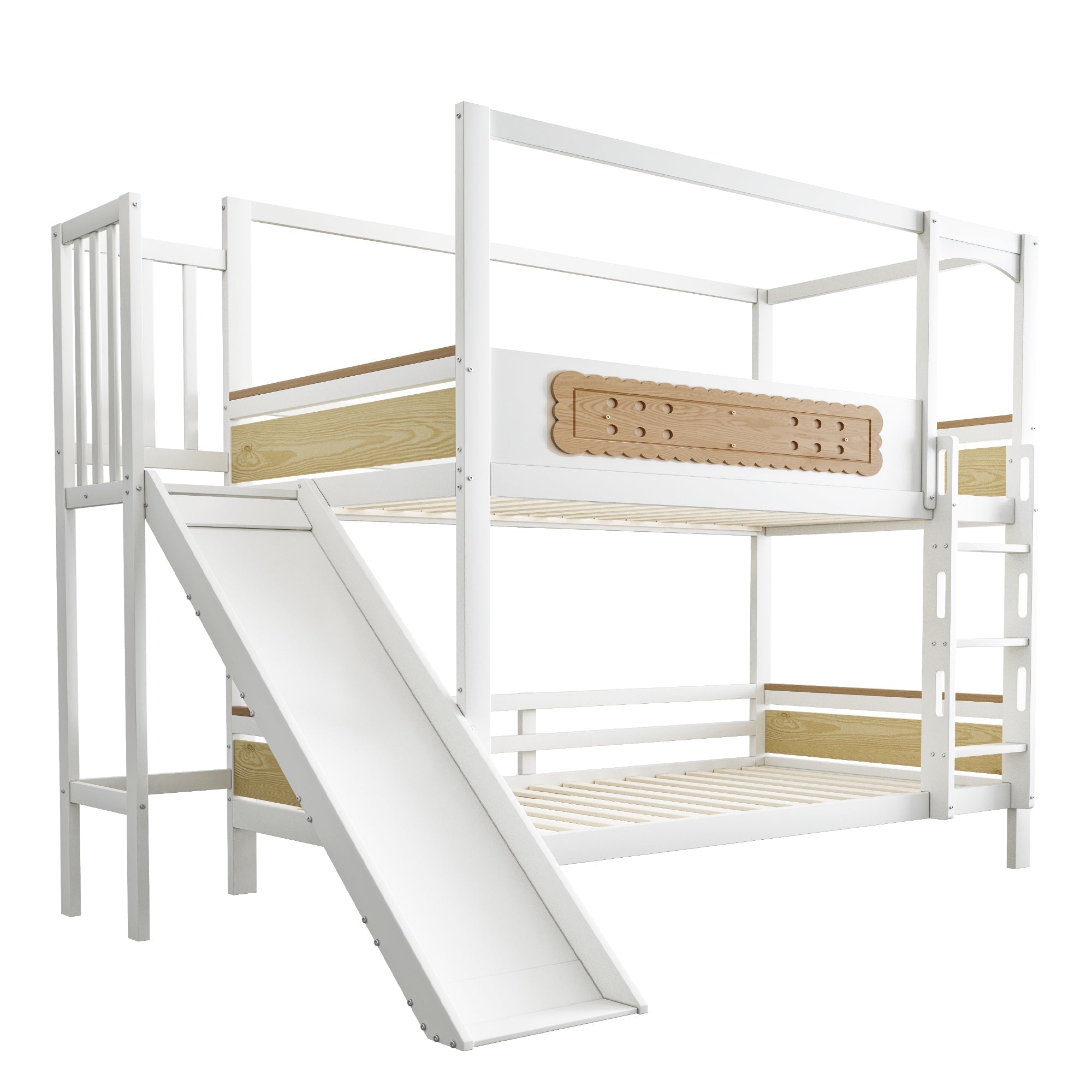 Children's Bunk Bed 90x200cm House Frame Slide Safety Ladder Wood Color