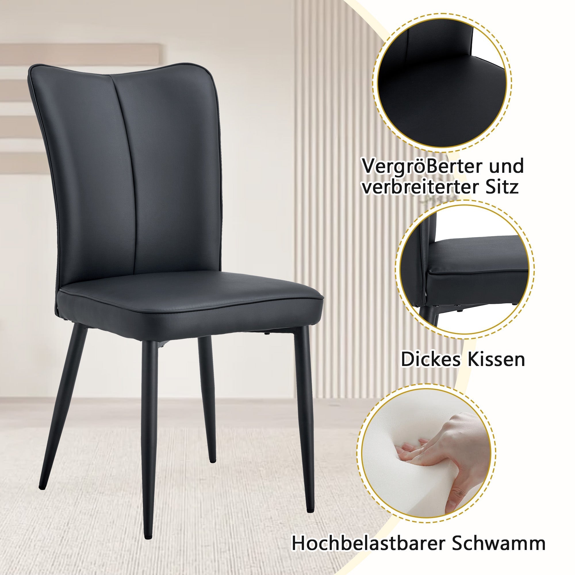 Dining Set 160cm Rectangular Storage with 4 Modern PU Chairs - Black