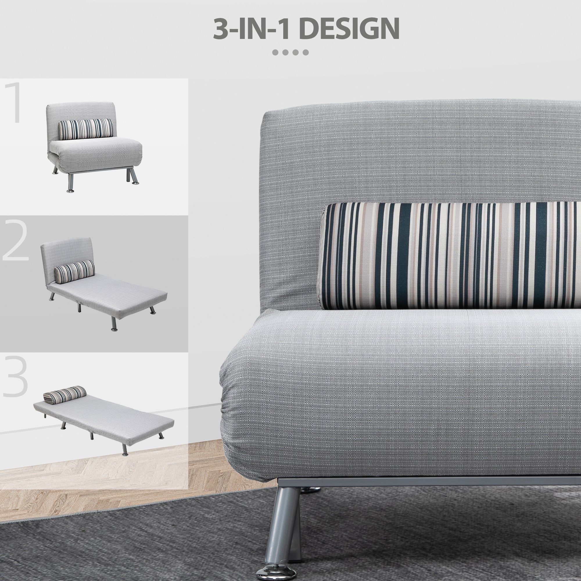 Folding Bed Sleeper Chair Guest Bed Sofa, Folding Mattress Metal, Grey 75x70x75cm