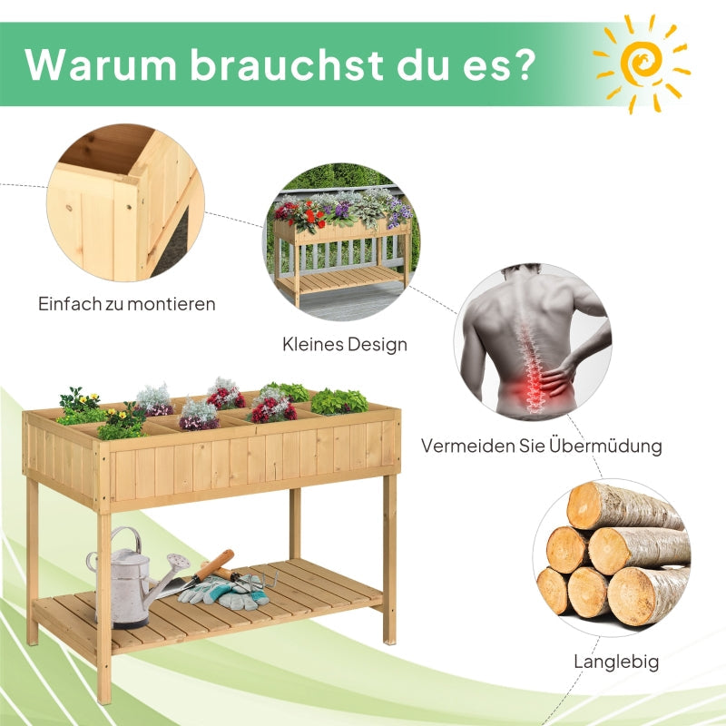 Pflanztisch Hochbeet, 8 Fächer mit Drainage, massive Tanne