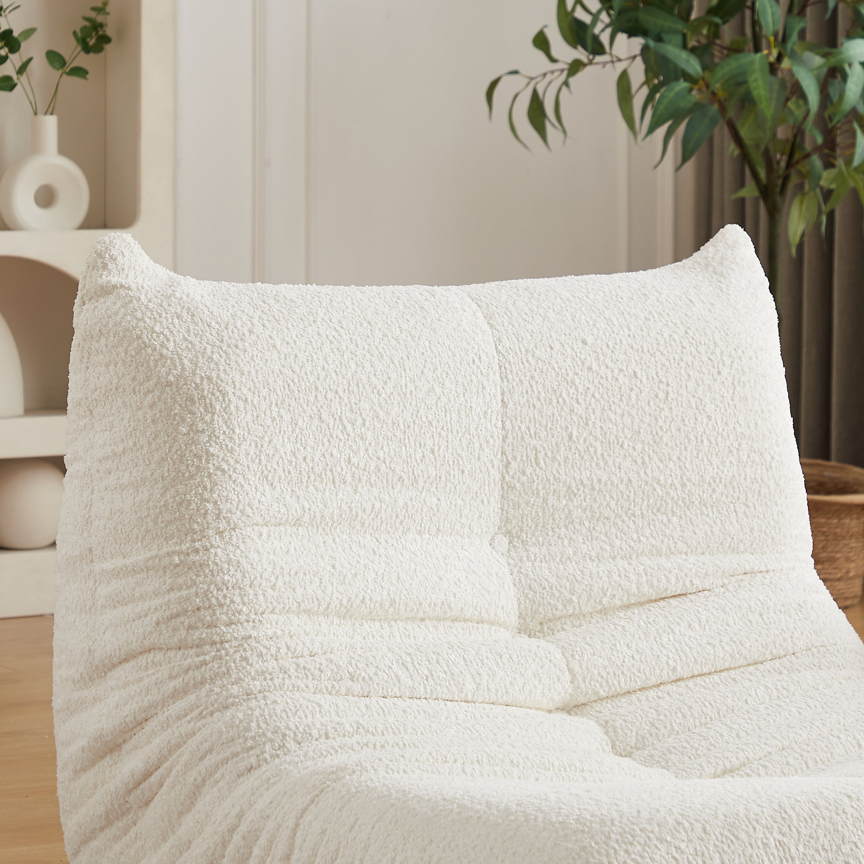 Chenille Togo Sofa with Footrest, Floor Lounge Chair with Memory Foam, Chenille Fabric