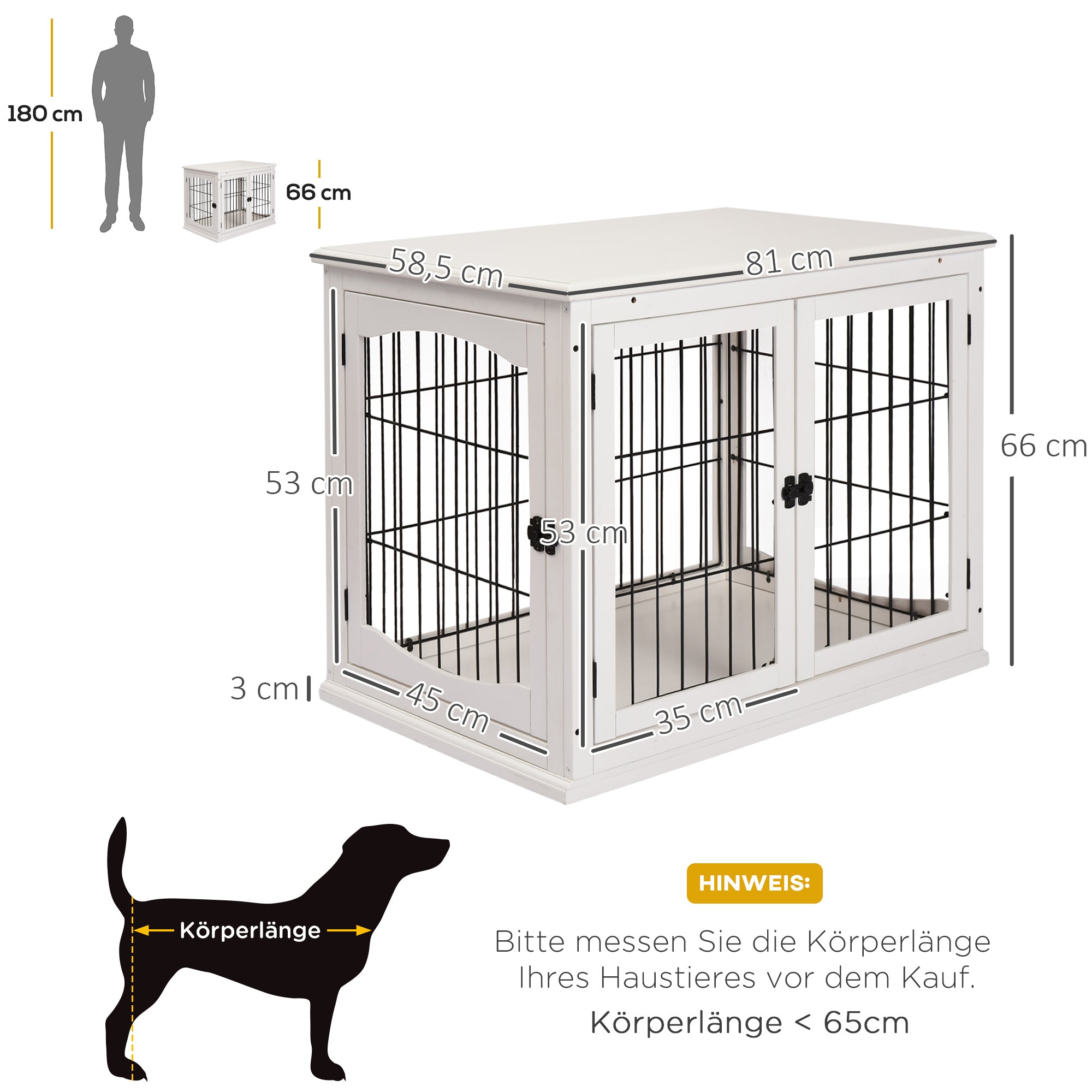 Dog House, Transport Box Small Animal Cage, MDF & Metal in White