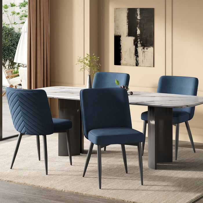 4 Dining Chairs, Comfortable and Breathable Modern Style, Dark Blue Velvet Fabric