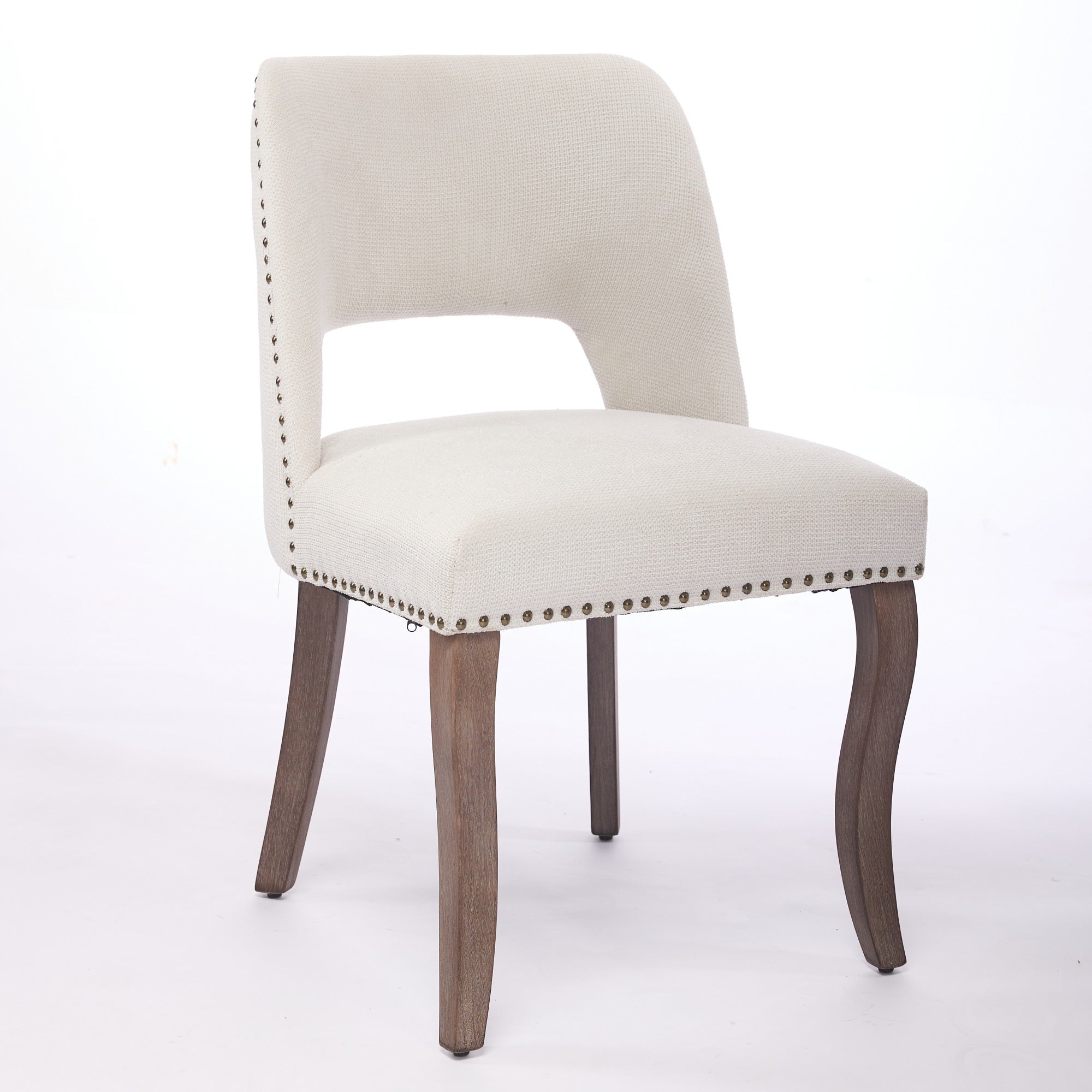 Wooden Dining Chairs Set of 2 Modern Fabric Upholstered Farmhouse - Beige